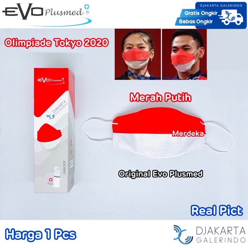 Masker Evo Plusmed 3 Ply  Surgical Face Mask Kemenkes Merah Putih