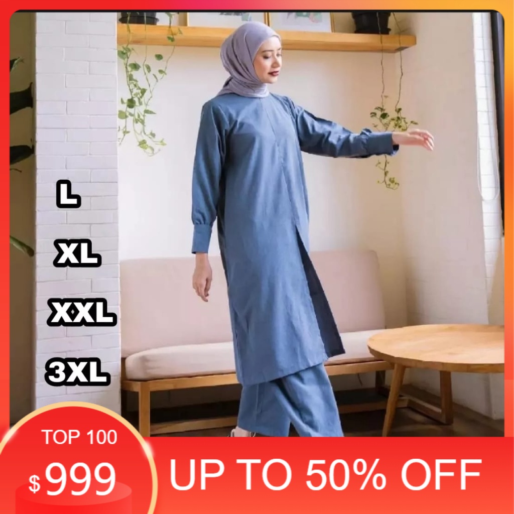 COD Alana SET 2in1 Gamis Setelan Celana Wanita Jumbo Ukuran L XL XXL 3XL 4XL LD 110 120 140