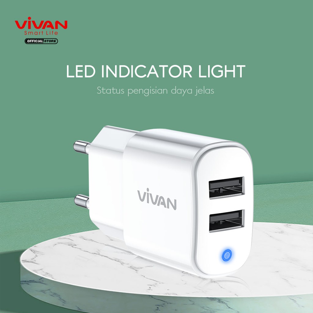 VIVAN VP01 CAS Charger Dual Output USB Quick Charging 3.1A with Charging Cable Garansi Resmi 1 Tahun