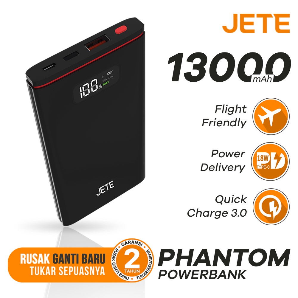 PowerBank 13000 MaH Power Delivery Quick Charge | Fast Charging | Smart IQ Technology 3.0 JETE Phantom - Garansi 2 Tahun