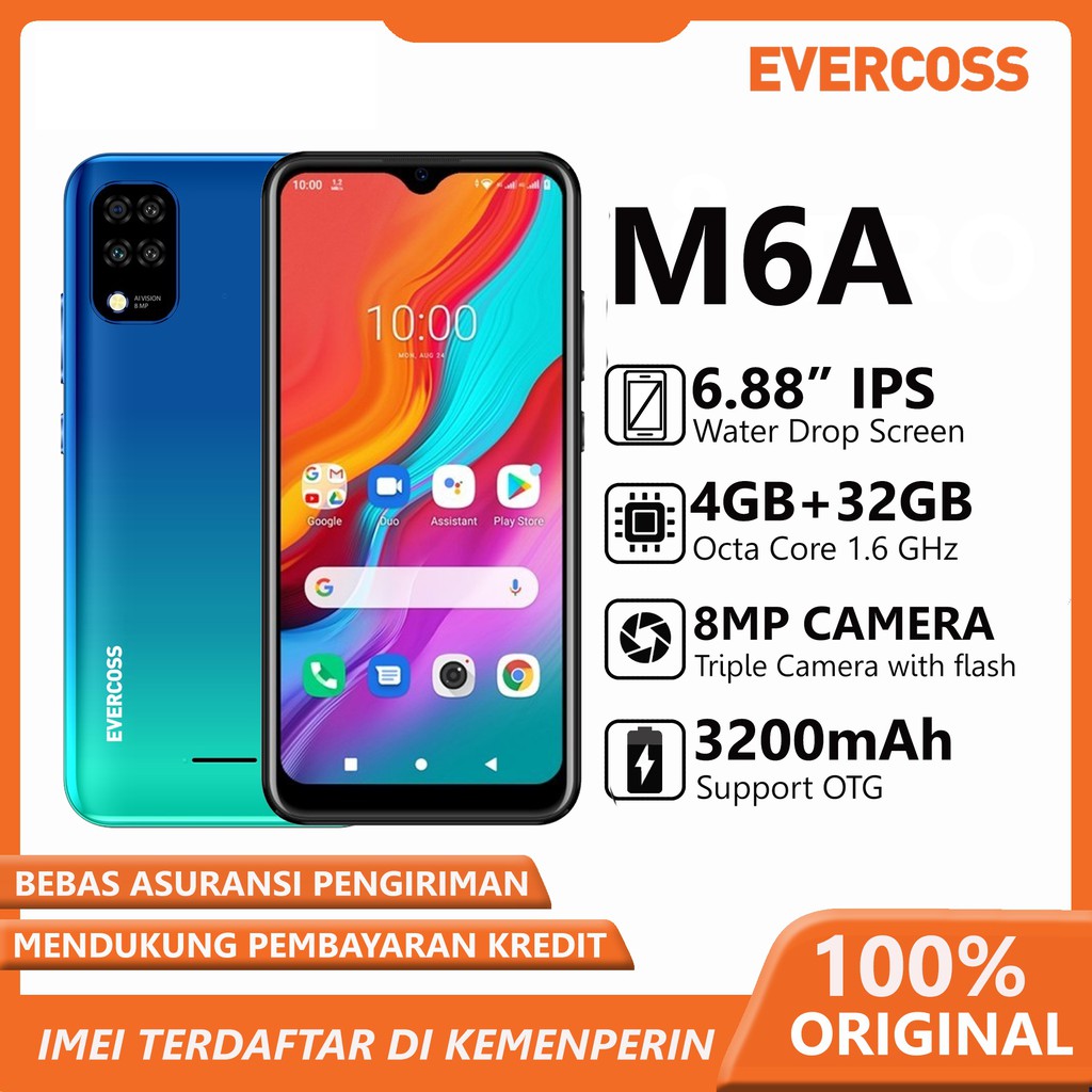 EVERCOSS M6A RAM 4GB ROM 32GB GARANSI RESMI 1 TAHUN