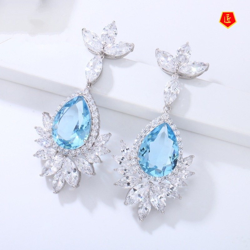 [Ready Stock]Women's Colorful Gem Inlaid Crystal Earrings