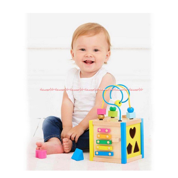 ELC Mini Wooden Activity Cube Mainan Belajar Jam Spin Slab Buat Anak