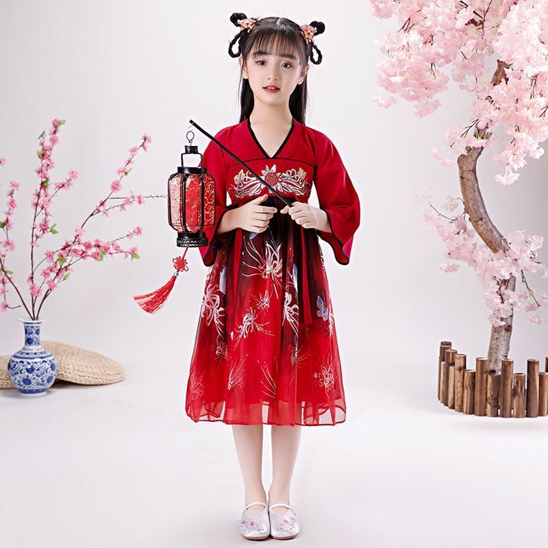 Children's Hanfu women's summer clothes super immortal children's Chinese ancient clothes chest leng