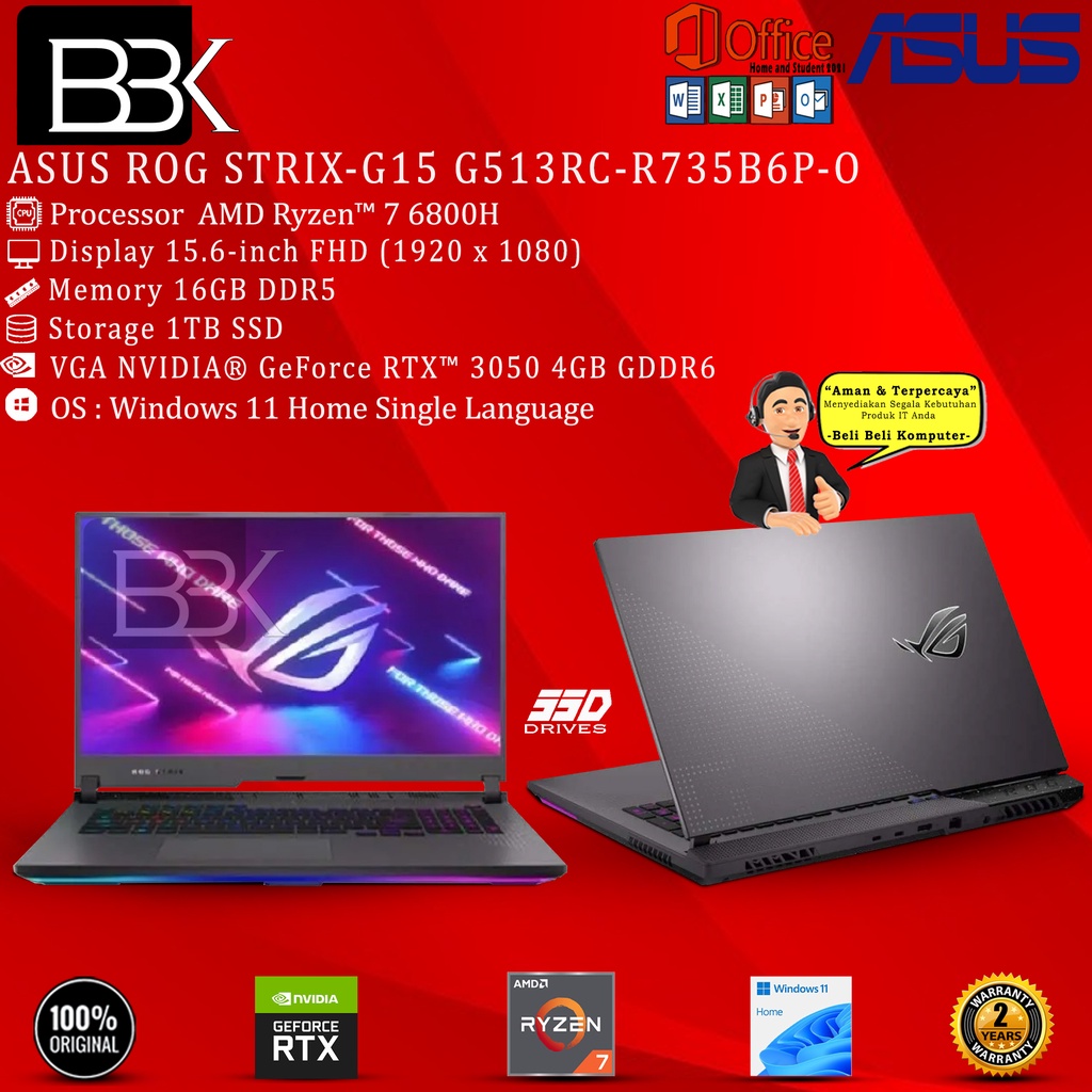 ASUS ROG STRIX-G15 G513RC-R735B6P-O RYZEN 7-6800H 16GB 1TB RTX3050