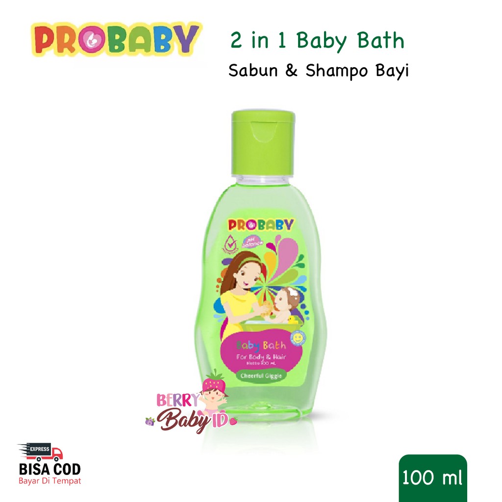 ProBaby Sabun Shampo Bayi 2in1 Pro Baby Bath Cheerful Giggle Silky Cuddle 100ml Berry Mart