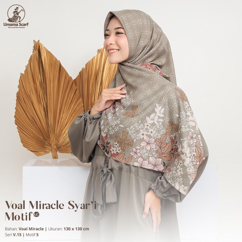 Jilbab UMAMA SYAR'I VOAL MIRACLE MOTIF LOGO METAL | Hijab SegiEmpat JUMBO MOTIF LC PRINT LOGO METAL130 X 130 CM