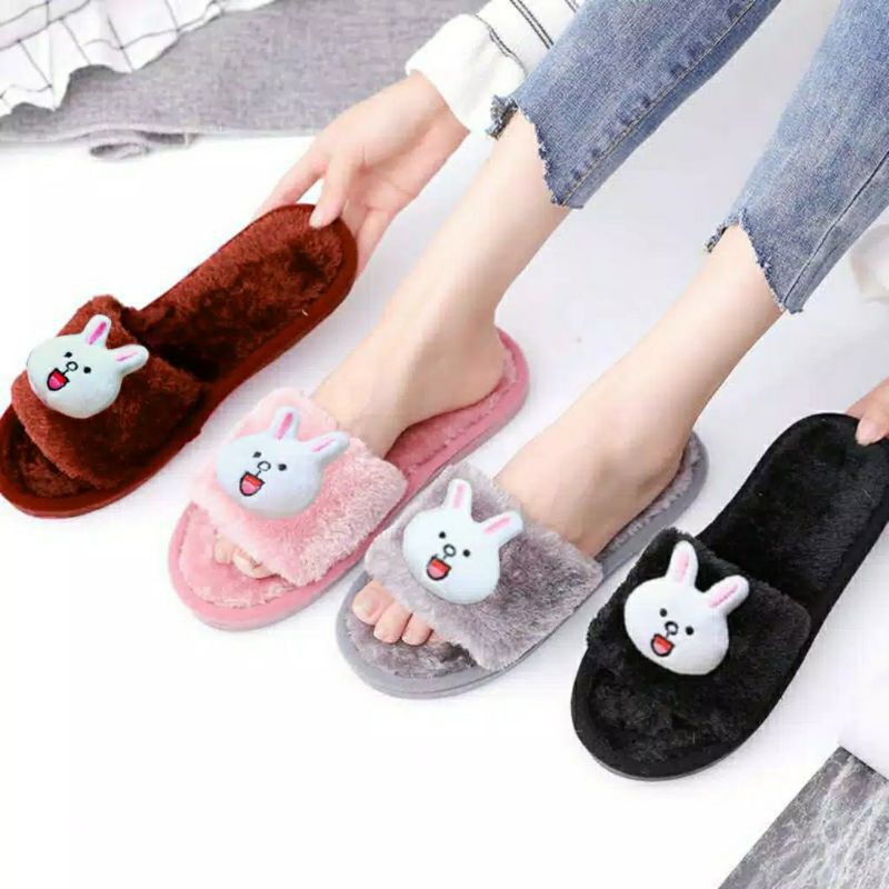 sandal rumah bulu kokop boneka rabbit