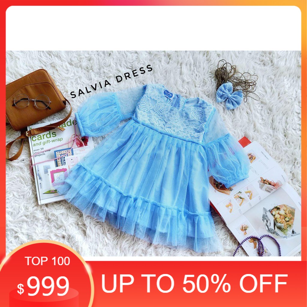 Baju SALVIA DRESS BROKAT WARNA BABY BLUE