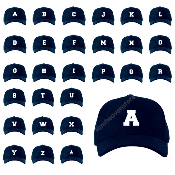 Topi Baseballcap Abjad Huruf Teks Alphabet A B C D E F G H I J K L M N O P Q R S T U V W X Y Z Navy