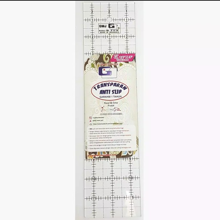 

Quilt Ruler GMJ 3 inch x 12 inch Penggaris Quilting Jahit