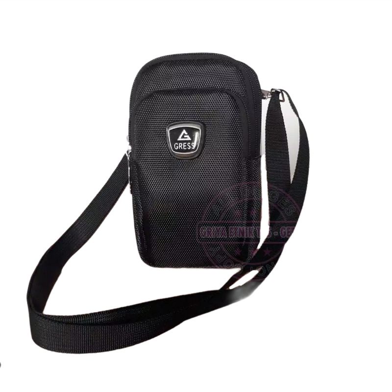 Tas HP Gantungan Leher Gress / Tas Selempang Gantung Leher Hanging / Selepang Laki-Laki Black 8409