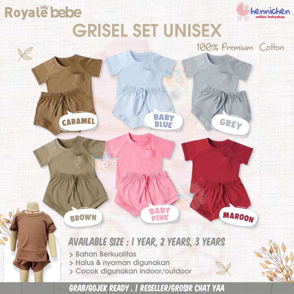 ROYALE BEBE SETELAN GRISEL SET SETELAN PENDEK FASHION ANAK UNISEX 1 - 3 TAHUN