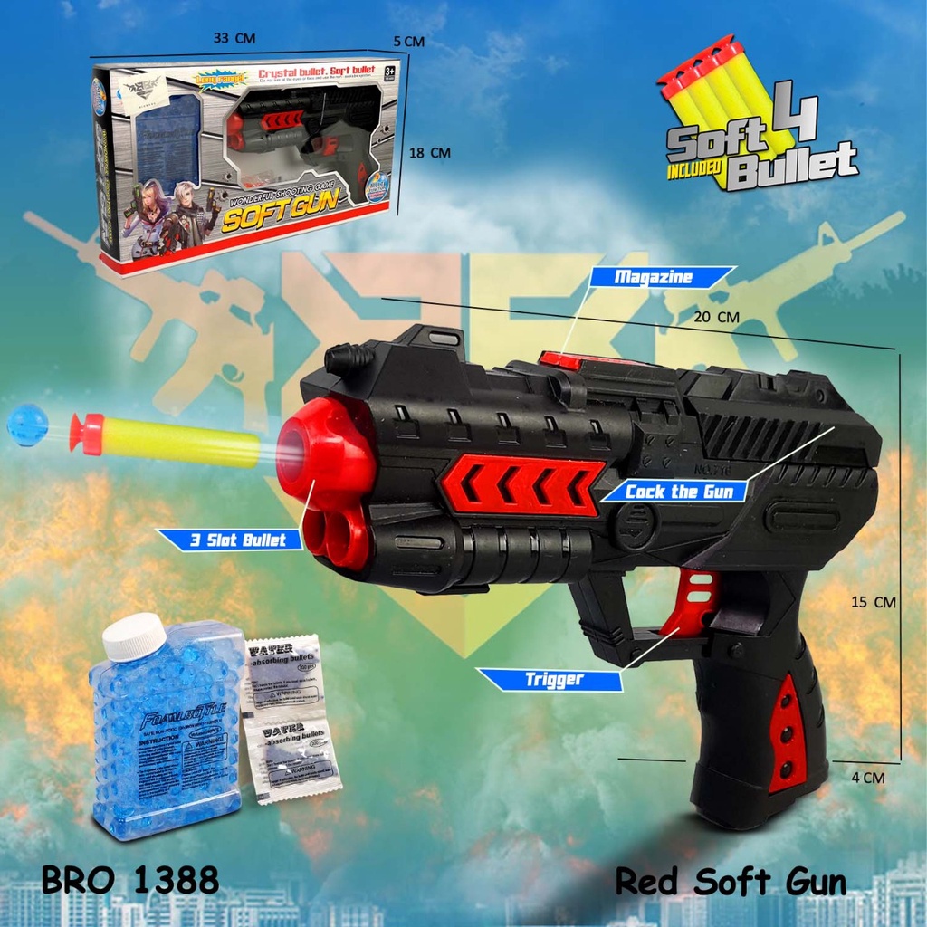 MURAH BRO1388 Pistol Pistolan Peluru Busa Soft Bullet Air Jelly Hydrogel Mainan Anak BIGBANG