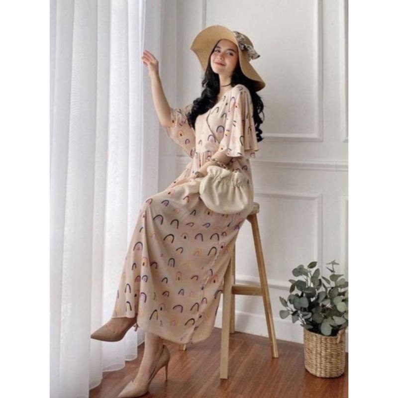 Dress Midi Karen Poore  - Dress JUMBO Rayon Viscose Premium Home Dress Import Busui Fashion Korean Style Maxi Dress Kekinian