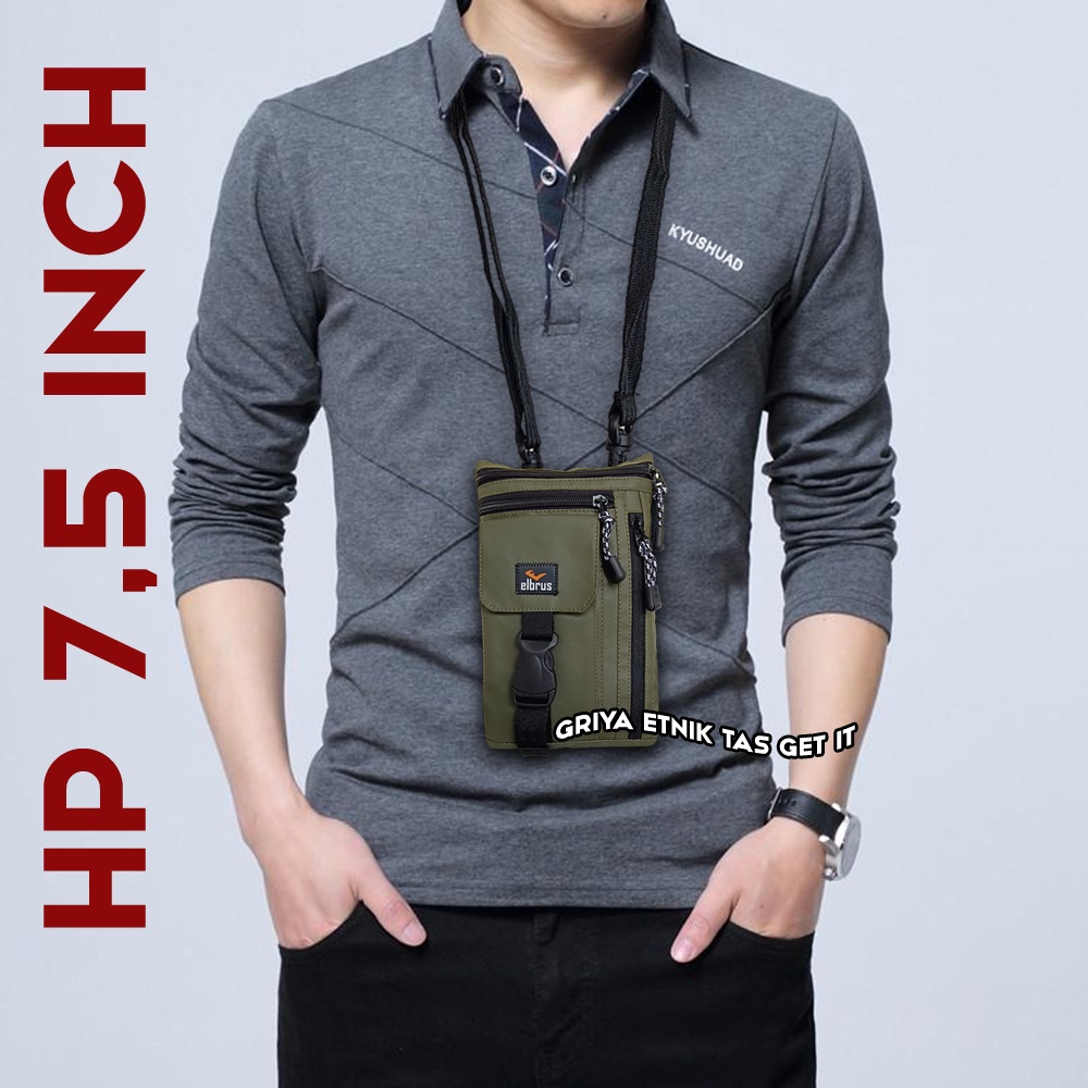 Tas HP Pria Kecil Elbrus 7,5 inch Anti Air - Tas Selempang HP Pria - Tas Leher HP - Tas Dompet Pria HP 7,5 inch