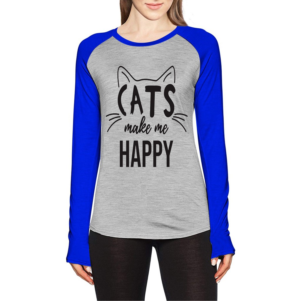 Kaos Raglan Gambar Happy Cat | Lengan Panjang | Ukuran M - L - XL -XXL