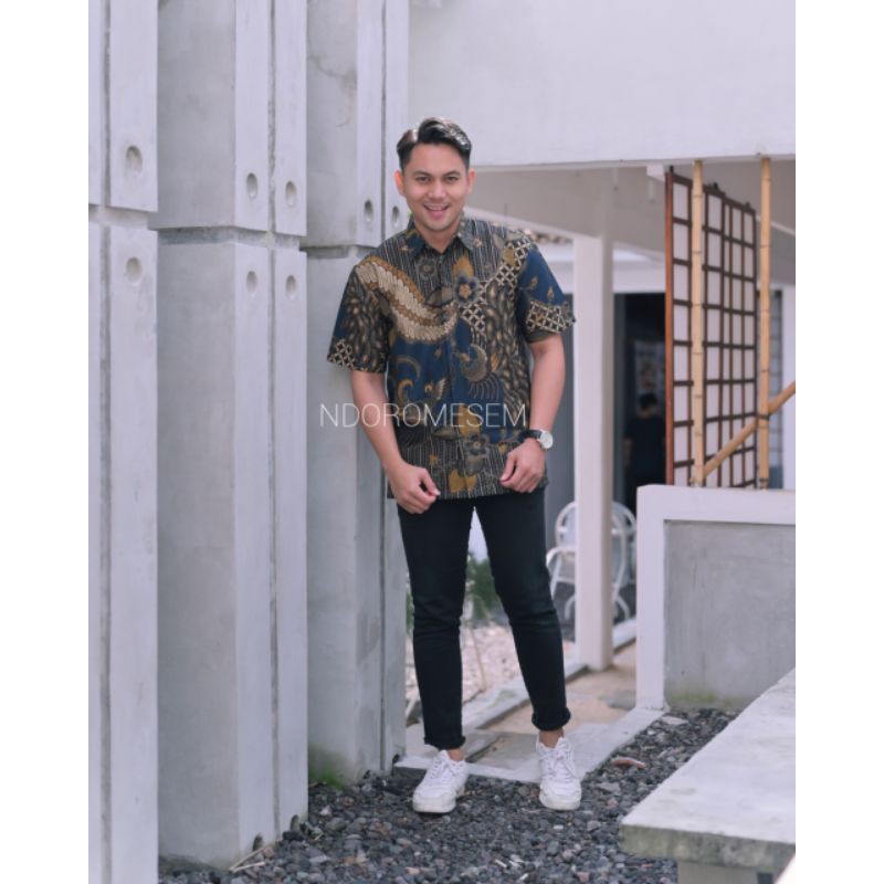 HEM BATIK PREMIUM WARNA NAVY BATIK PRENDEK PREMIUM JOGLO NAVY BATIK LENGAN PENDEK FULL FURING