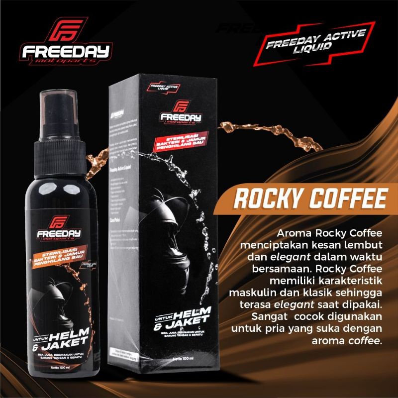 PEWANGI PENGHARUM HELM HELMET JAKET JACKET SEPATU CELANA SARUNG TANGAN KAOS KAUS KAKI ANTI BAKTERI DAN JAMUR FREEDAY KEMASAN 100ML 100 ML ACTIV SPRAY SEMPROT 4 PILIHAN PARFUME PARFUM ROCKY COFEE OCEAN BREEZE MY SPEEDAY DEEP JUNGLE