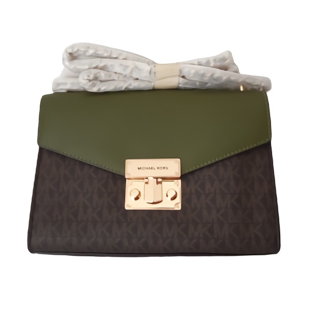 Tas Selempang Wanita Kulit Michael Kors Hijau Sling Bag MK Emboss