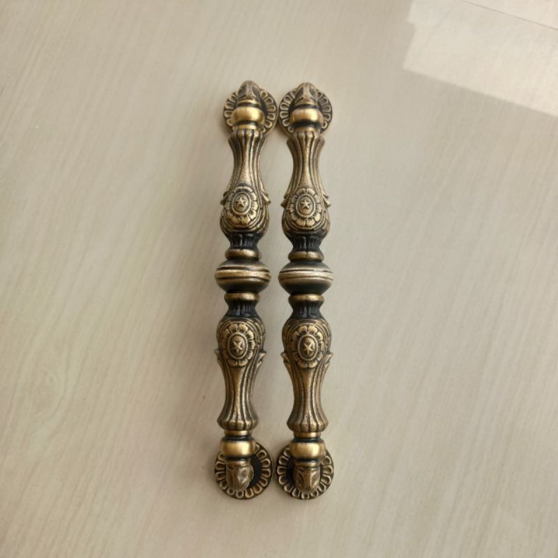 handel pintu rumah kuningan motif ukiran 36 cm modern klasik