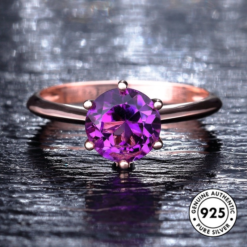 Cincin Ruby Bahan S925 Silver Warna Rose Gold Gaya Klasik Untuk Wanita