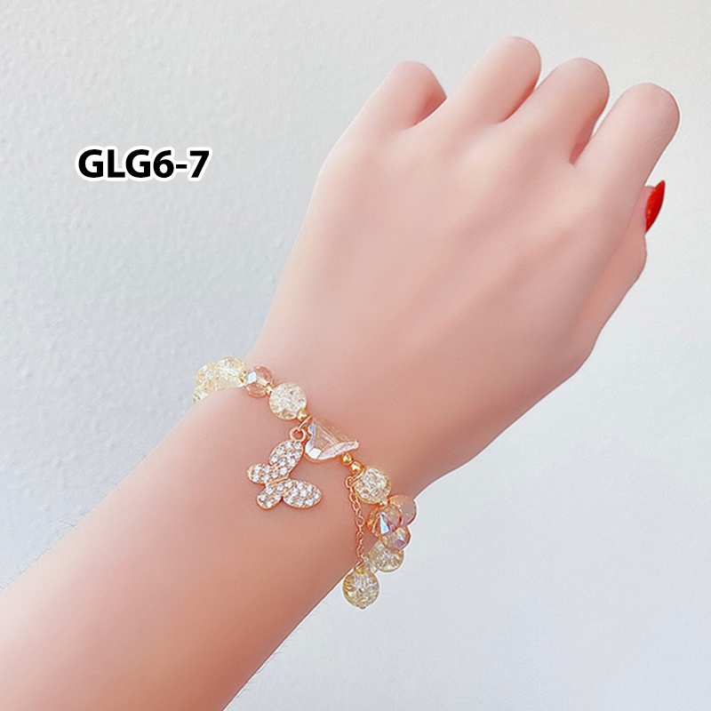 Gelang Wanita Korea Model Manik Batu Kristal Fashion Anak Perempuan Lucu Aksesoris Gelang Tari Import GLG6-GLG6-7