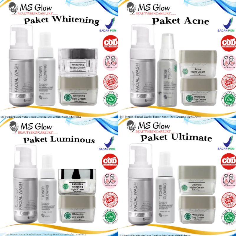 Ms Glow Paket Whitening | Luminous | Ultimate | Acne | Paket WhiteCell DNA Ms Glow