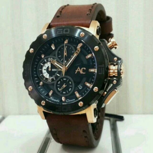 Alexandre Christie Collection Original Ac9205 Jam Tangan pria tali kulit full hitam