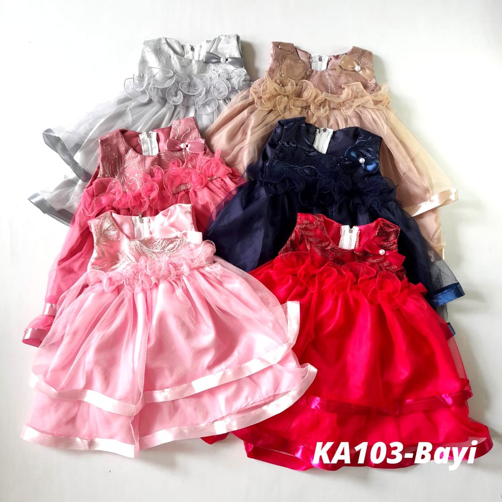 Gaun Bayi Perempuan 0 6 bulan Warna Abu Silver Korea Kekinian Import Dress Baby Cewek Ulang Tahun Sleeveles New Born KA103