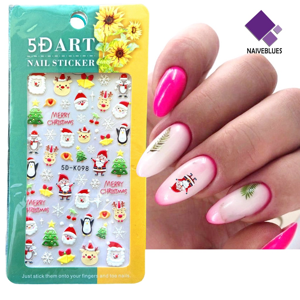 Naiveblue &gt; Stiker Kuku Motif Timbul Mudah Dilepas Untuk Nail Art / Manicure DIY