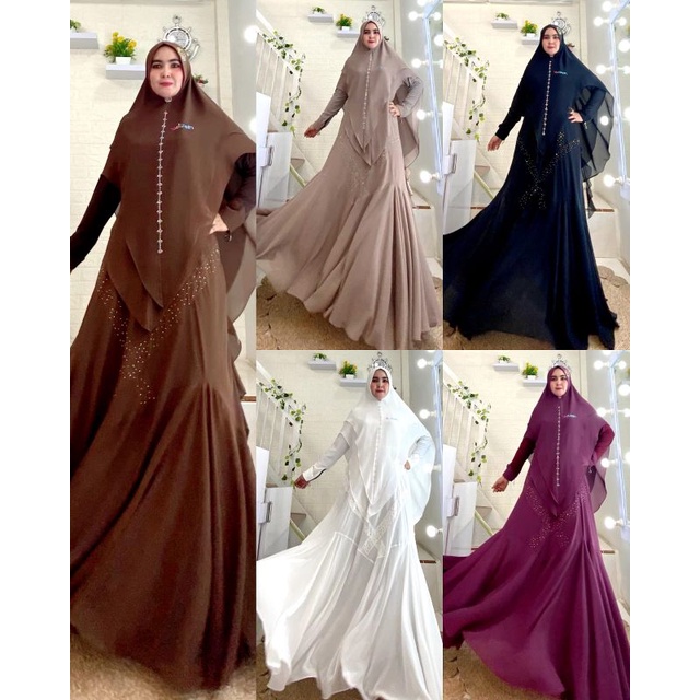 Asma Premium by Yodizein Syar'i • Gamis Set Khimar Polos putih hitam lebaran