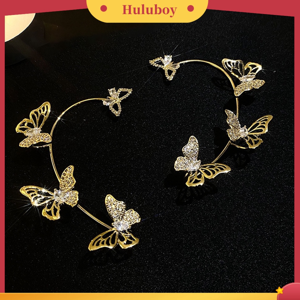 Hu Hu Hu Hu Hu Alat Bantu Pasang Kacamata♡ 1pc Anting Klip Tanpa Tindik Desain Kupu-Kupu Hollow Out Gaya Korea Untuk Pernikahan