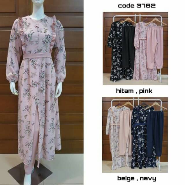 Setelan long tunik bunga brand muteki