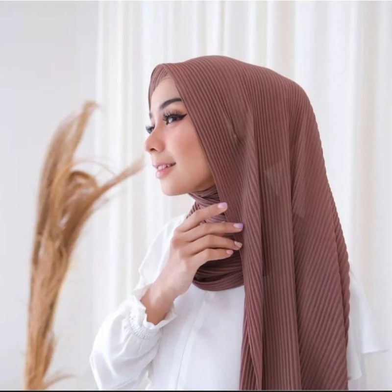 Pashmina Plisket Ceruty Baby Doll / Hafsah Pleated Shawl Full No Garis Tengah