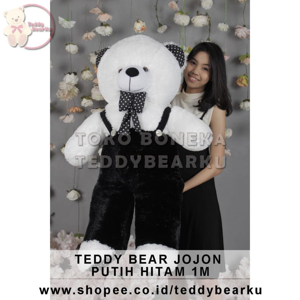 TERMURAH! BONEKA BERUANG TEDDY BEAR JOJON POLKADOT JUMBO 1 METER LUCU SUPER BESAR PUTIH HITAM