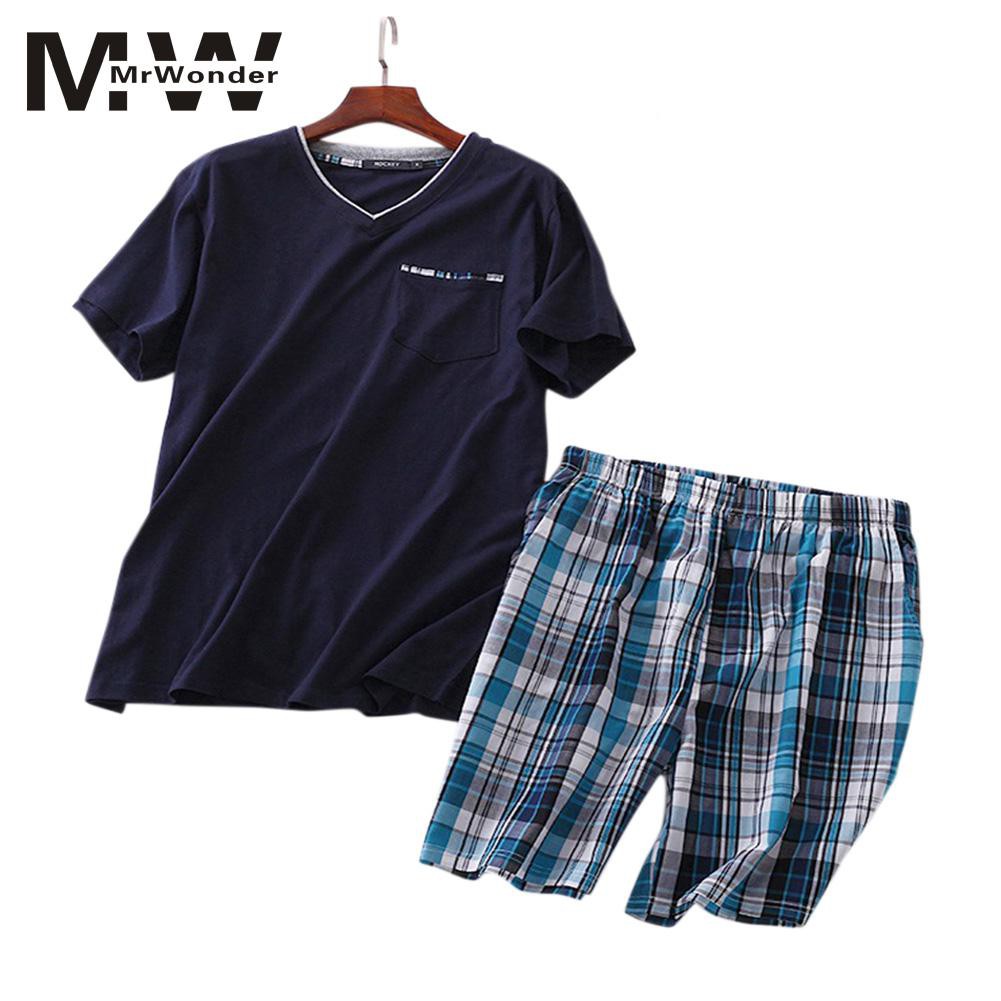 Big Sale Summer New Men S Pajamas Suit Cotton Short Sleeved Knitted Cotton Shorts Casual Increase Shopee Indonesia