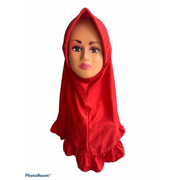 JILBAB KAOS ANAK FRILL / JILBAB MERAH (No.25) / HIJAB MERAH