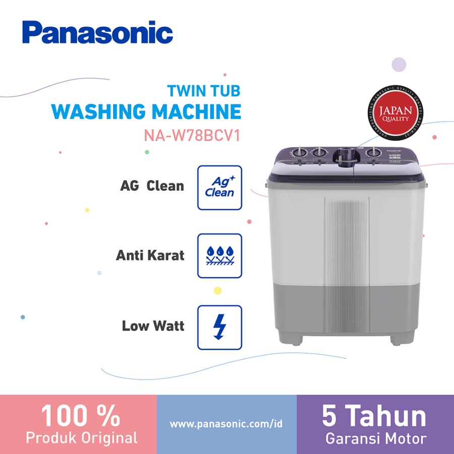 Panasonic Mesin Cuci Twin Tub 7.5Kg NAW78BCV1 Mesin Cuci 2 Tabung