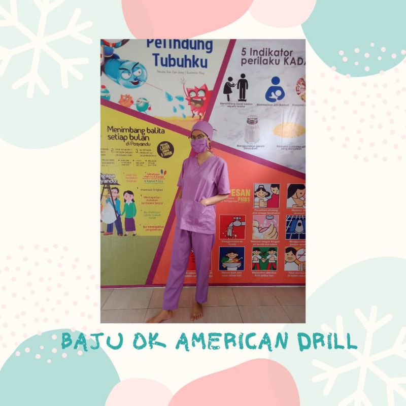 Ready stok Baju OK Drill/Baju Jaga/Baju Perawat/Baju OK American