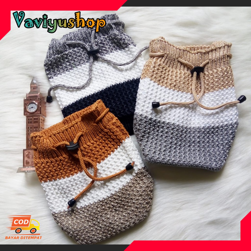 Tas Rajut Selempang Mini Serut Wanita