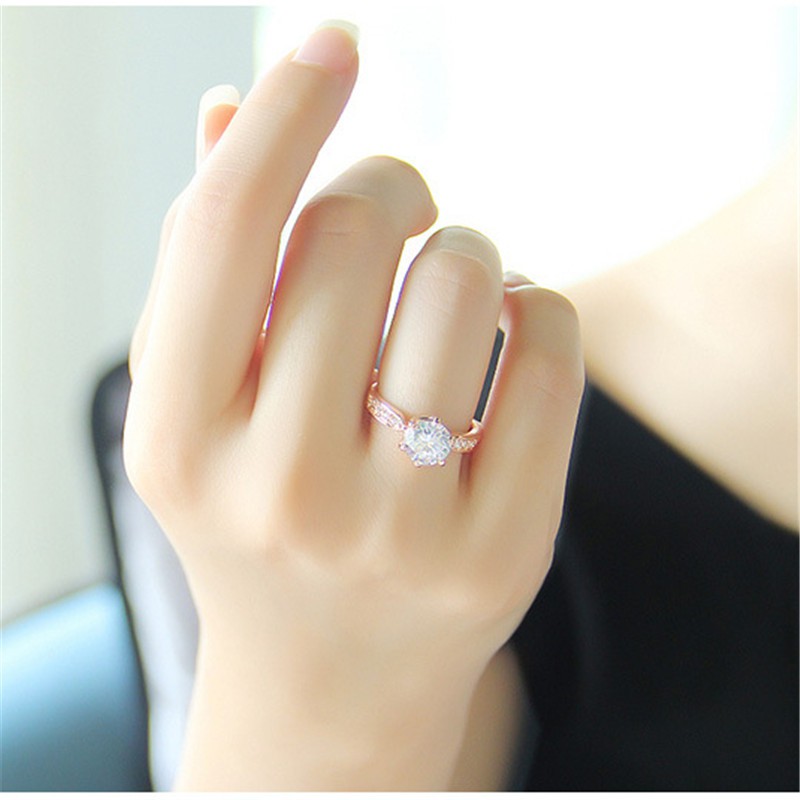 Cincin Kristal Zircon Austria Warna Emas Gaya Korea Untuk Wanita