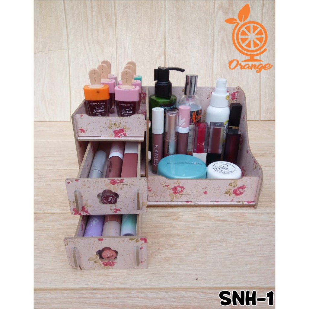 Rak Kosmetik Bahan Kayu Motif Bunga Motif Polos Plus Kaca Cosmetic Stroge