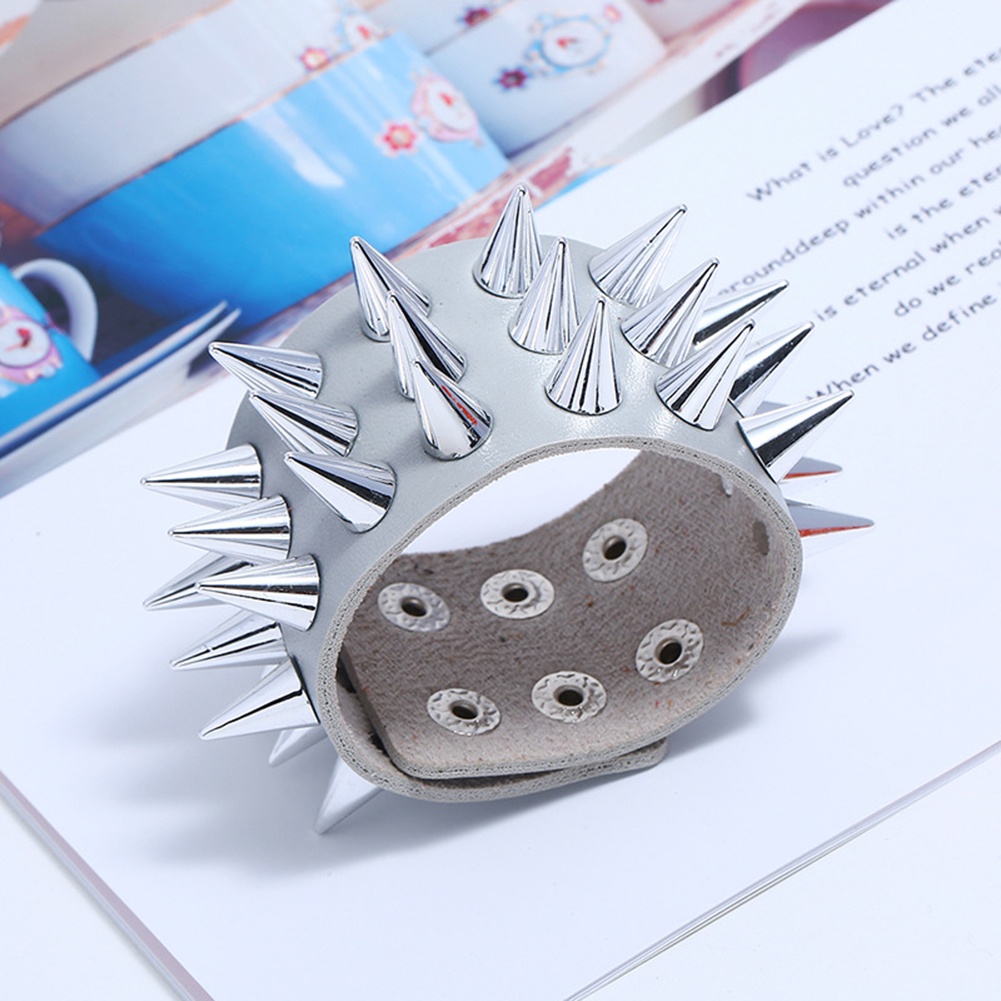 Hu Hu Hu Hu Hu Alat Bantu Pasang Kacamata♡ Gelang Bangle Kulit Imitasi Hias Paku Gaya Punk Untuk Priawanita