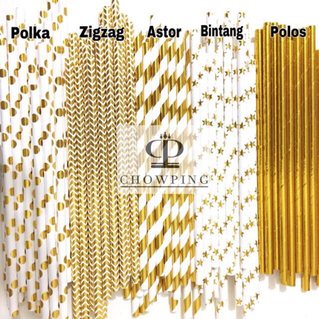 Paper Straw / Sedotan Kertas Gold Edition / Sedotan Hbd Ulang Tahun