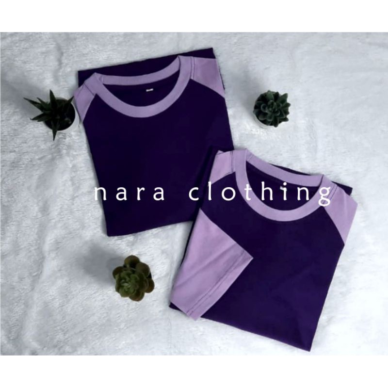 Kaos raglan ungu tua kombinasi ungu muda lengan 3/4