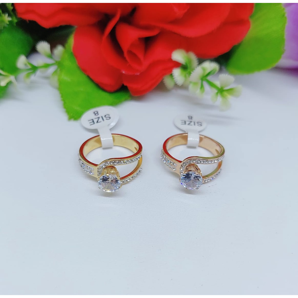 Cincin titanium permata putih dan hitam perhiasan fashion 0317-0319