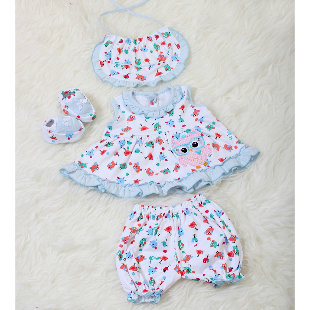 Set Bayi Owl 4in 1/Set Baju Bayi Premium Murah/Setelan Stelan Baju Jalan Anak Bayi Perempuan Lucu