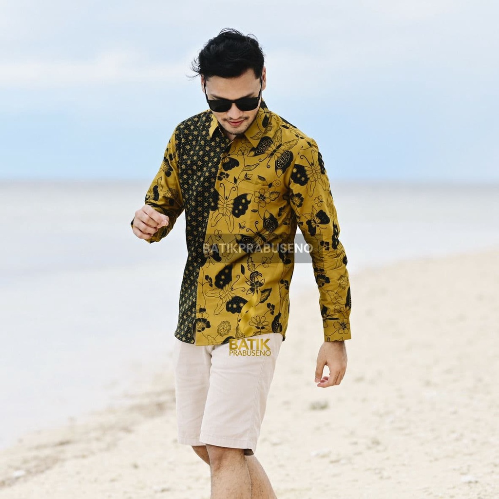 Batik Prabuseno  TRUKU LEMON Kemeja Batik Pria Lengan Panjang Slimfit Bisa Pesan Seragam Batik Pria 