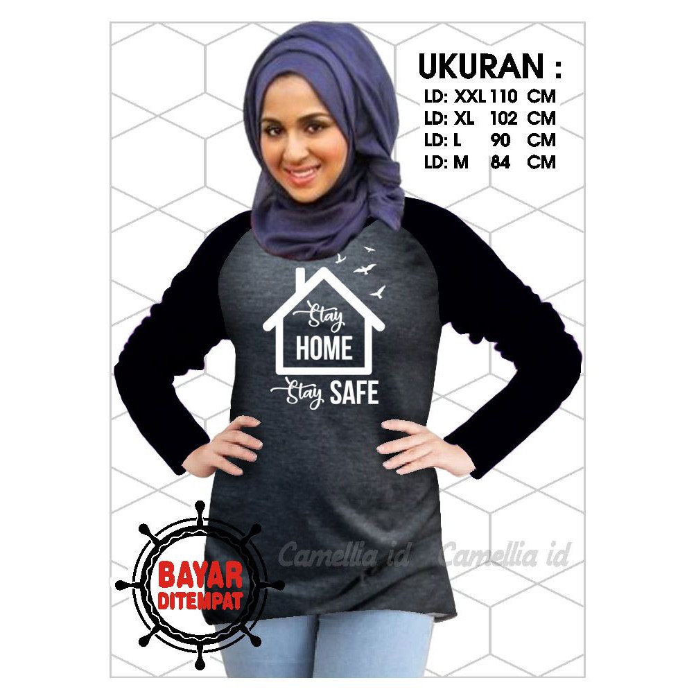 Kaos Raglan (HOME)/Kaos Wanita Lengan Panjang/ Kaos Wanita/ Kaos Cewek/ Kaos Oblong/Misty